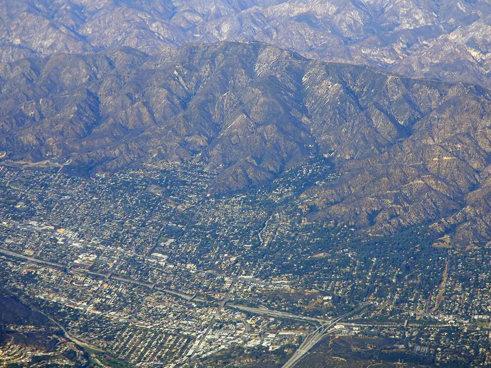 Aerial view of La Crescenta-Montrose with Mt. Lukens and the Verdugo Mountains behind it