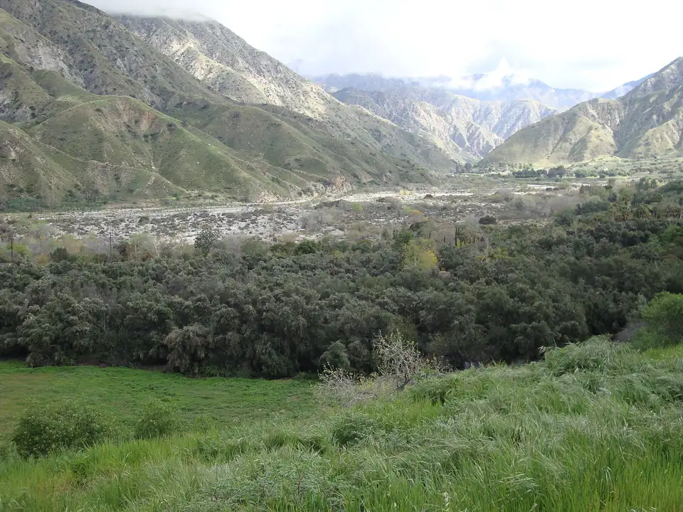 View of Big Tujunga Wash and the San Gabriel Mountains from Rim Canyon Road in Tujunga